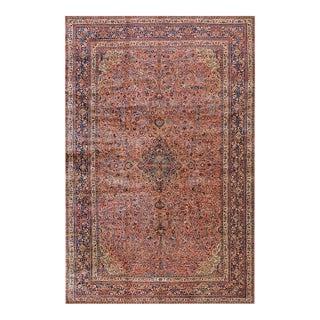 1900s Fine Traditional Antique Red Rust Floral Medallion Dabir Kashan Rug For Sale