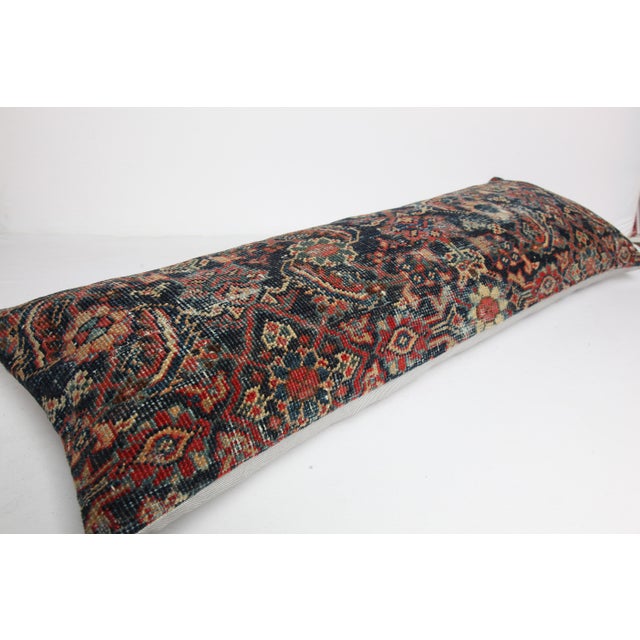 Art Deco Antique Navy Blue Authentic Tribal Handmade Lumbar Rug Pillow Cushion Cover -16'' X 43'' For Sale - Image 3 of 10