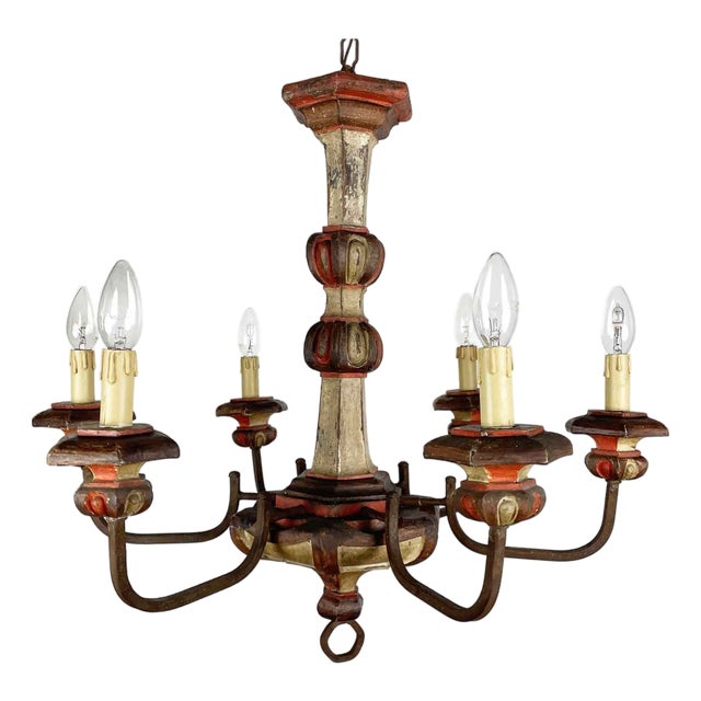 Lacquered Wood Chandelier, 1970s For Sale