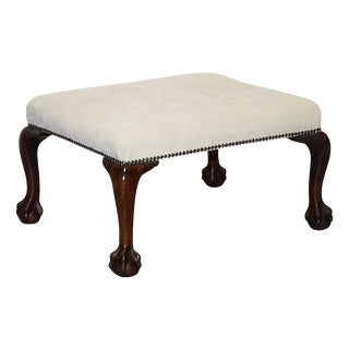 Antique Early Victorian Claw and Ball Feet Ottoman with White Suede Seat For Sale