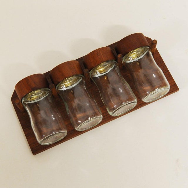 Hanging Spice Rack in Teak with Glass Screw-Top Jars attributed to Digsmed, Denmark, 1960s, Set of 5 For Sale - Image 10 of 10