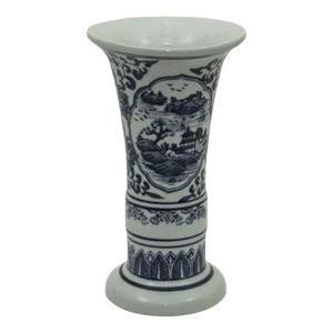 Asian Blue and White Porcelain Flower Drum Vase