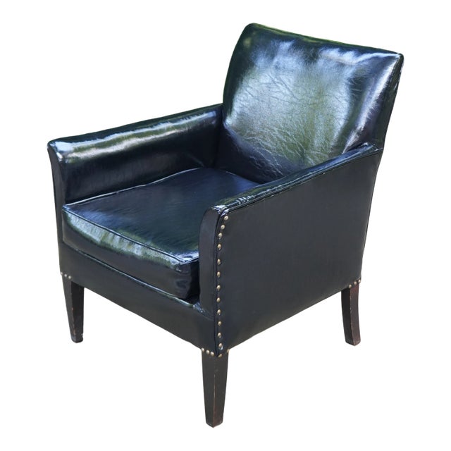 1970s Vintage Black Patent Leather Club Chair For Sale
