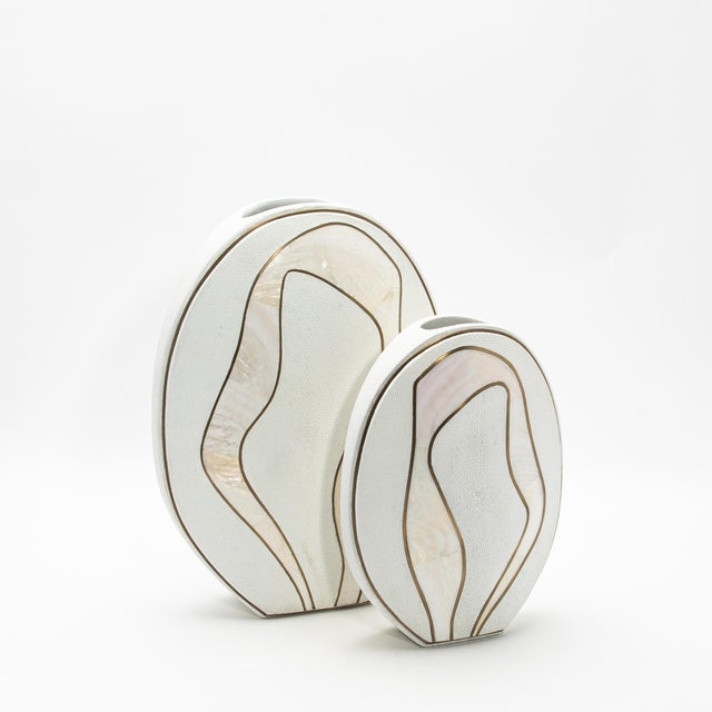 White Modern Vase in Shagreen With Mother of Pearl and Brass Details by R&y Augousti For Sale - Image 8 of 10