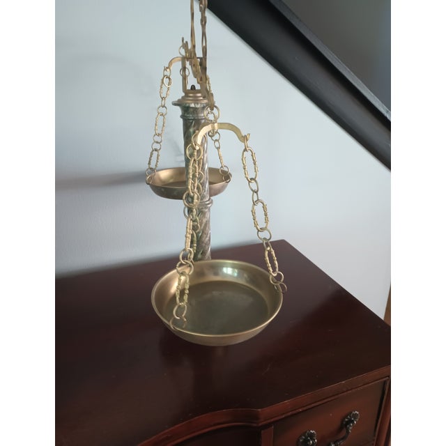 Hollywood Regency Vintage Jim Tirrenia Italy Onyx Marble/Alabaster and Brass Scale of Justice 24" Tall For Sale - Image 3 of 18