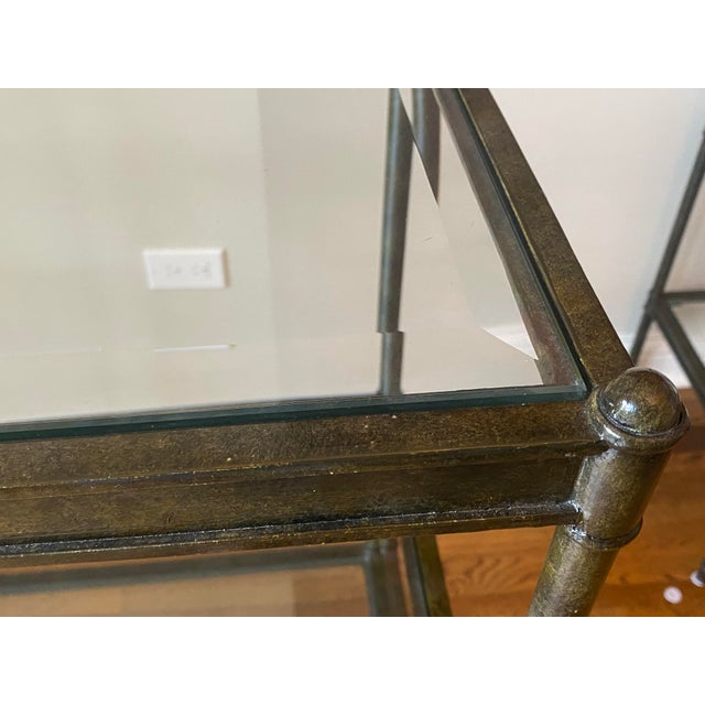 1980s Vintage French Directoire Bronze & Beveled Glass 3-Tier Console Etagere For Sale - Image 5 of 7