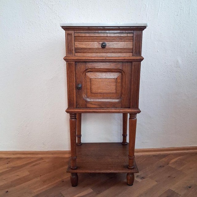 French Oak Side Table with Marble Top, 1900s For Sale - Image 15 of 15