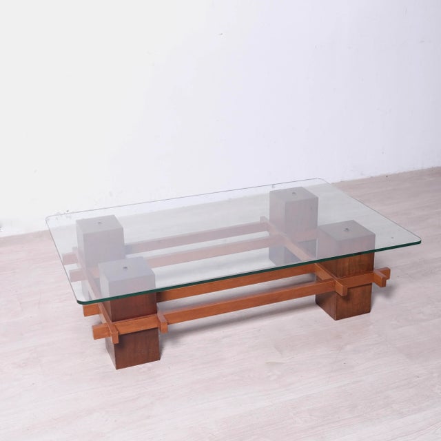 Wood and Glass Coffee Table, 1970s For Sale - Image 3 of 18