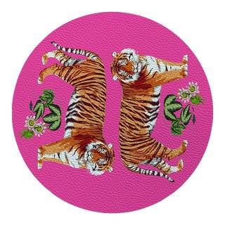 Nicolette Mayer Tiger Seeing Double Hot Pink 16" Round Pebble Placemats, Set of 4 For Sale