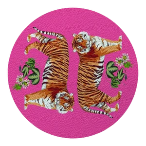 Nicolette Mayer Tiger Seeing Double Hot Pink 16" Round Pebble Placemats, Set of 4