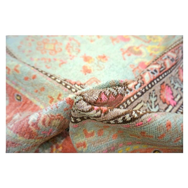Antique Turkish Khotan Wool 6X12 Green, Orange & Blue Handmade Gallery Rug #9902946 For Sale - Image 17 of 18