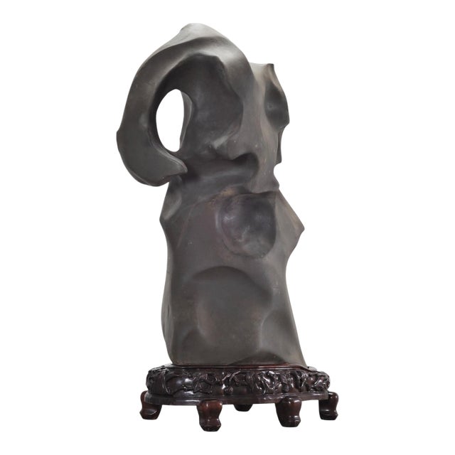 Monumental Chinese Scholar's Water Stone on Carved Base 5 Ft For Sale