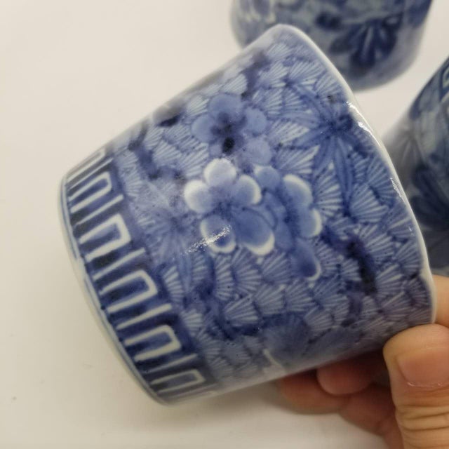 Late 20th Century Japanese Vintage Ko-Imari Soba Cups – Indigo Blue Porcelain Set of 5 For Sale - Image 14 of 18