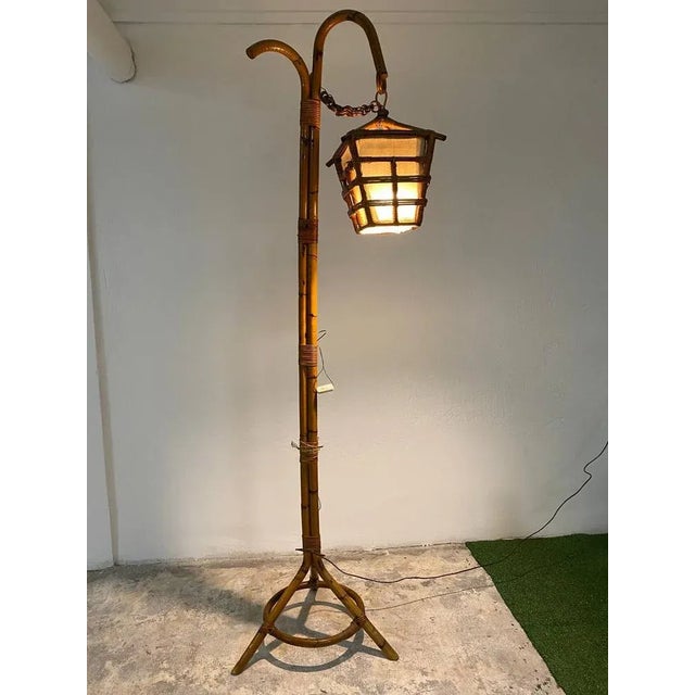 Italian Floor Lamp in Bamboo and Rattan, 1950s For Sale - Image 4 of 5