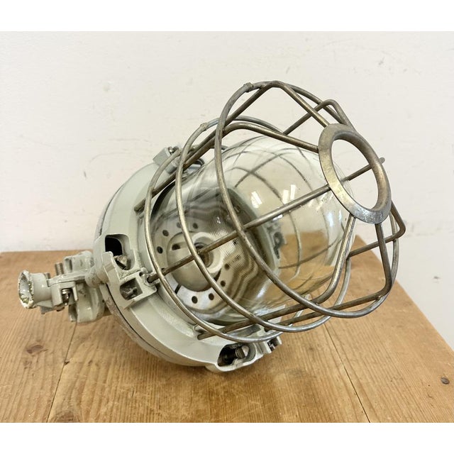 Industrial Grey Bunker Ceiling Light with Iron Cage from Elektrosvit, 1970s For Sale - Image 12 of 16
