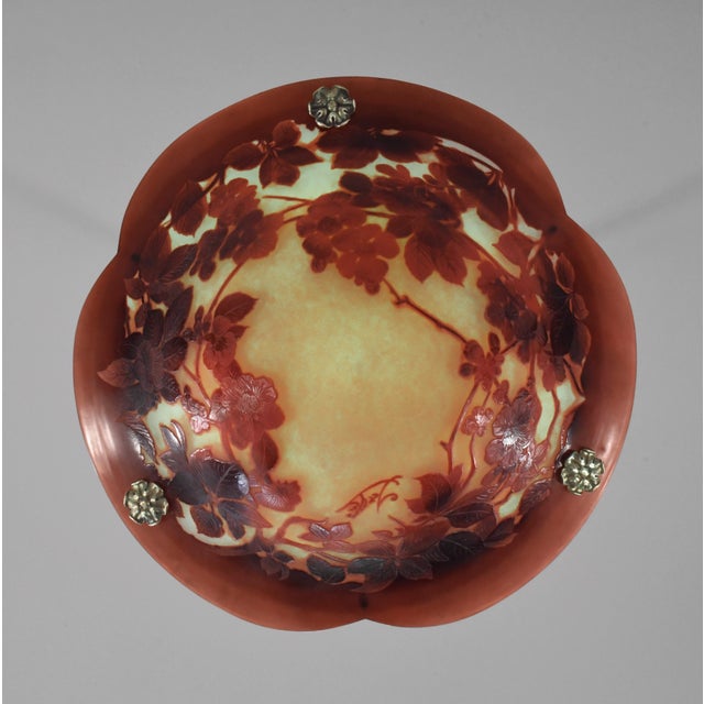 Large French Art Deco Pendant Light by Galle - 1925 Cameo Gallé Chandelier France For Sale - Image 6 of 10
