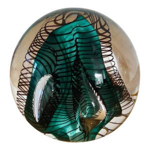 Vintage Mouth-Blown Art Glass Paper Weight With Controlled Spirals in Green
