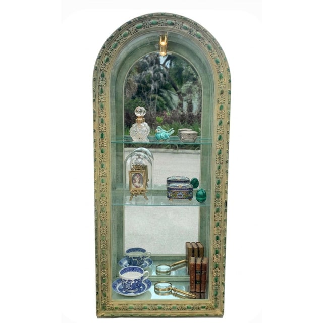 Rare Massive Vintage Serge Roche Carved Arched Glass 5 Shelf Palm Beach Regency Etagere China Cabinet For Sale - Image 9 of 14