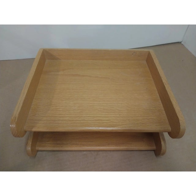 Mid-Century Modern 1980s Mid Century Peter Pepper Products Oak Danish Modern Double Letter Desk Tray For Sale - Image 3 of 6