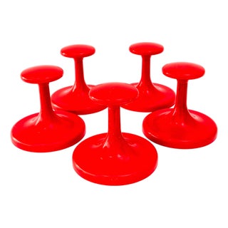 Red Plastic Hooks, 1970s, Set of 6 For Sale