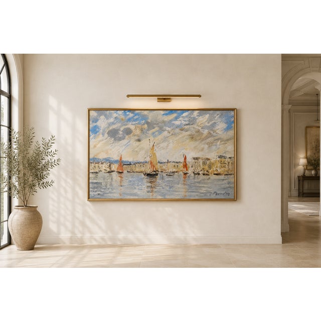 Blue Honfleur Harbor by Eugène Boudin, Coastal Art Print, 24" X 16" For Sale - Image 8 of 9