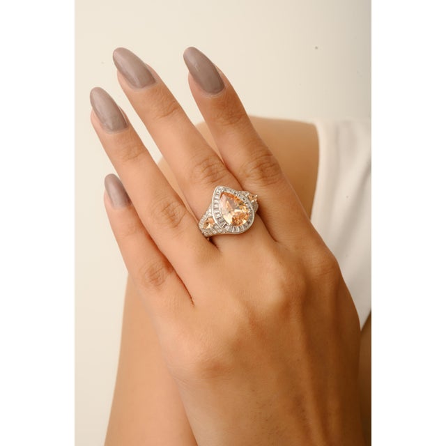 Modernist 12x8 Mm Pear Cut Zircon Cocktail Ring by Carat&her- Size 8 For Sale - Image 4 of 11