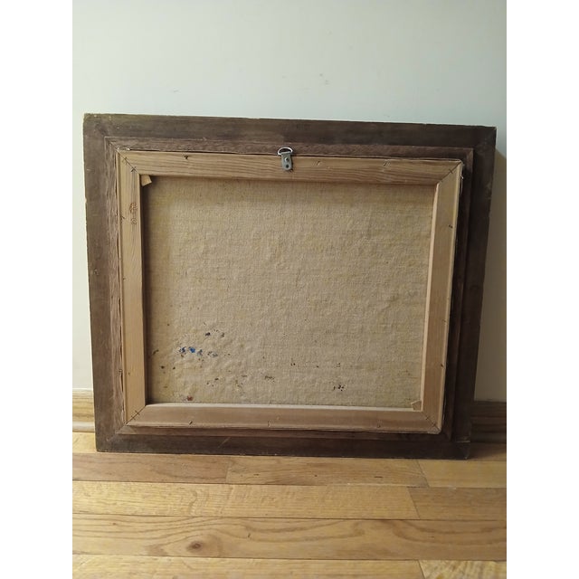 This oil painting on canvas features a soft, natural palette of greens, sky blues, warm browns, and delicate floral hues,...
