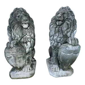 1960s Cast Stone Lions Garden Statues - Set of 2