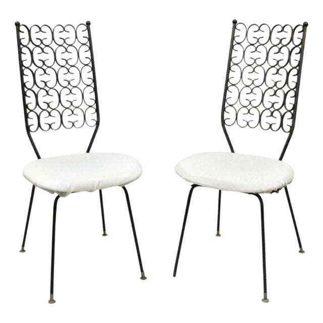 Vintage Mid Century Modern Salterini Umanoff Style Iron Scroll Side Chairs, Pair For Sale