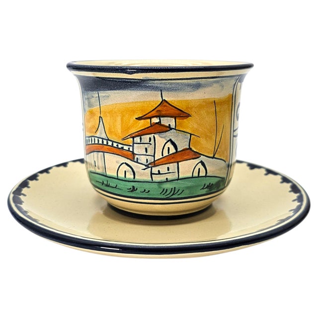 Ceramic VTG Corso Dei Fiori Casolare Cups & Saucers Set of 8 Italian Maiolica Painted For Sale - Image 7 of 18