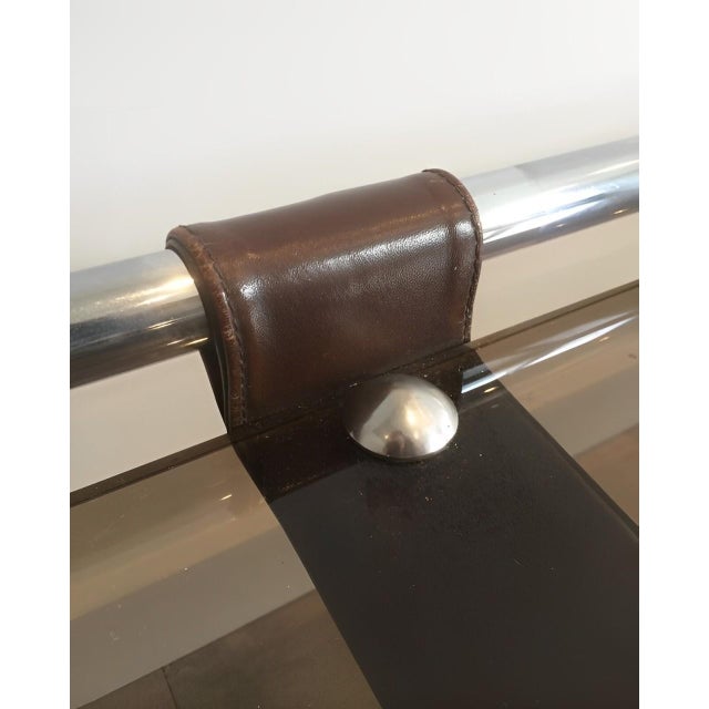 1950s Chrome, Leather and Smoked Glass Coffee Table For Sale - Image 4 of 7
