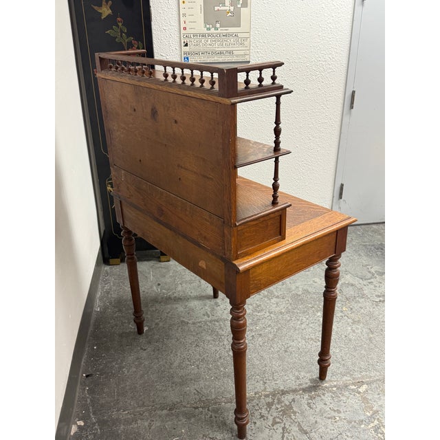 Quarter-Sawn Oak Secretary Desk + Gallery Top, Antique For Sale In San Francisco - Image 6 of 12