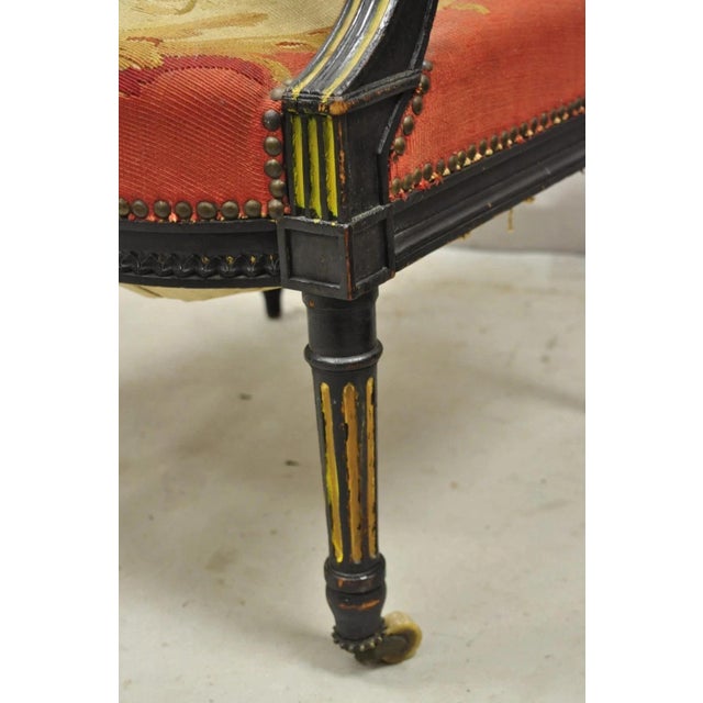 Antique French Empire Black Ebonized Walnut Needlepoint Parlor Arm Chair For Sale - Image 9 of 12