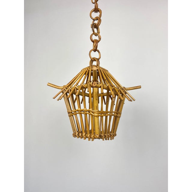 Bamboo & Rattan Lantern Chandelier Pendant, Italy, 1960s For Sale - Image 3 of 10
