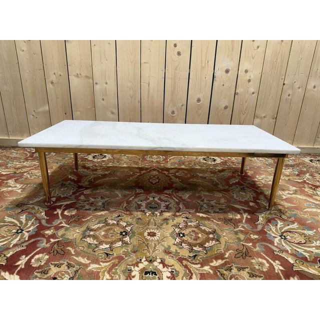 Brass and Carrara Marble Coffee Table, 1970s For Sale - Image 6 of 6