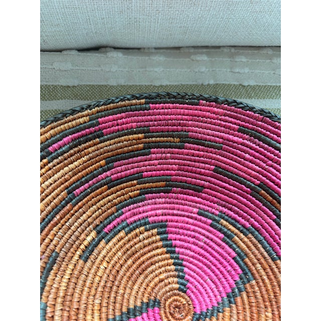 Indego African Geo Plateau Round Woven Basket For Sale - Image 4 of 6