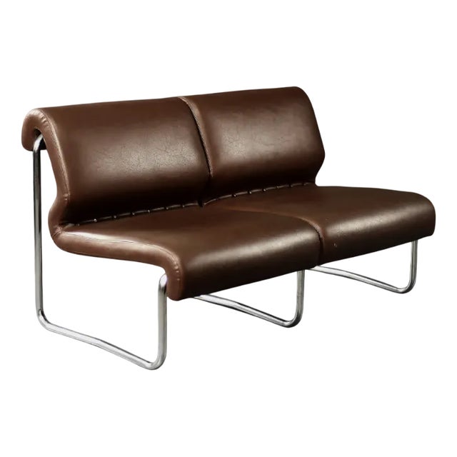 Mid-Century Modern German 2-Seater Brown Steel Frame Lounge Sofa, 1970s For Sale