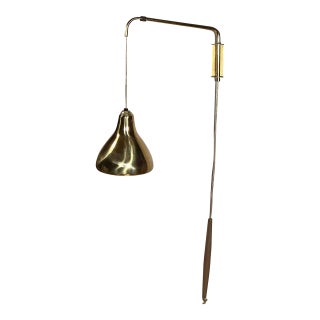 Telescopic Arm Wall Lamp With Brass Metal Shade Attributed to Gunnel Nyman, MCM 1950s For Sale