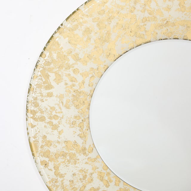 Mid 20th Century Mid-Century Modernist Round 24 Karat Gold Leaf Illuminated Murano Glass Mirror For Sale - Image 5 of 12