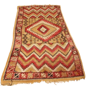 1960s Moroccan Authentic Berber Rug Orange Yellow and Ivory 10 Ft X 5ft.