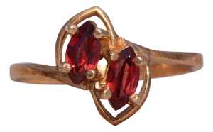 The Scarlet Duo: Navette Shaped Garnet Ring in Yellow Gold