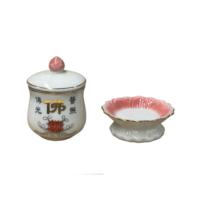 White Base Oriental Lotus Base " Buddha" Shrine Offering Porcelain Cup For Sale In San Francisco - Image 6 of 7