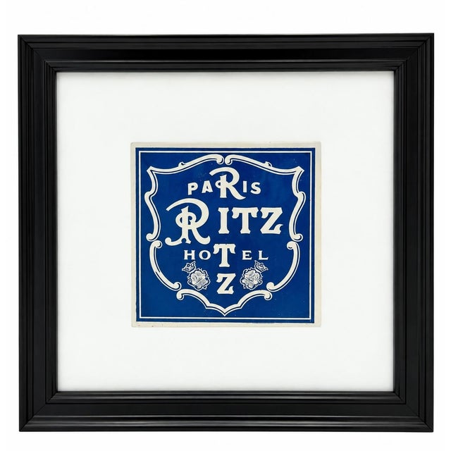 Vintage Ritz Paris Hotel France Framed Luggage Label For Sale - Image 9 of 9