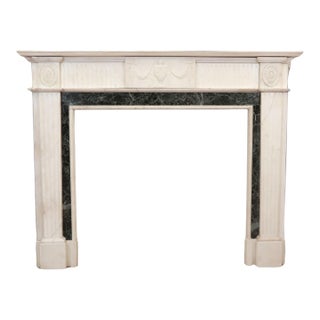 Regency White Marble Mantel With Emerald Green Marble Inlay For Sale
