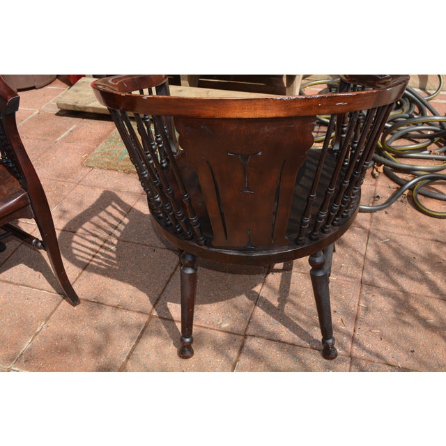 1950s Stickley & Brandt Mahogany Wood 3 Piece Curved Parlor Set Bench Chair & Rocker For Sale - Image 10 of 18