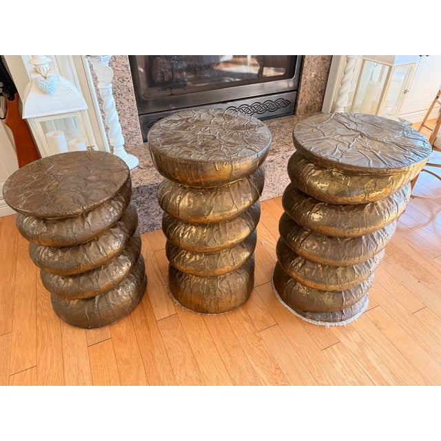 Wood Vintage Maitland-Smith Sculptural Brass Pedestal Tables-Set of Three For Sale - Image 7 of 7