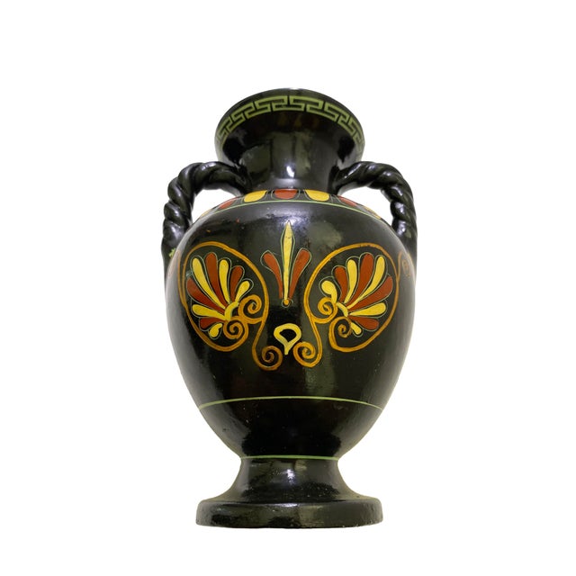 Mid 20th Century Greek Pottery Black Urn With Twisted Handles For Sale - Image 4 of 10