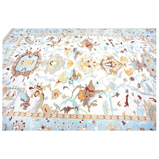 Early 21st Century Afghan Sultanabad Wool 10x14 Blue, Tan & Ivory Handmade Area Rug #1143655 For Sale - Image 5 of 8