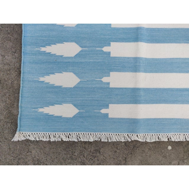 Handmade Cotton Natural Vegetable Dyed Reversible Blue and White Striped Rug - 10'x14' For Sale - Image 10 of 11