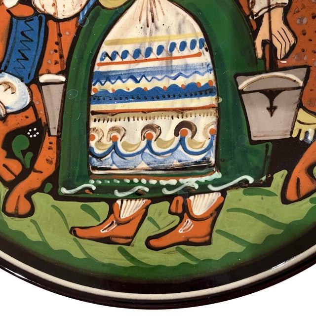 1990s 1990's Swiss Folk Art Pottery Charger - Milk Maid - Hans Schneider Steffisburg For Sale - Image 5 of 10